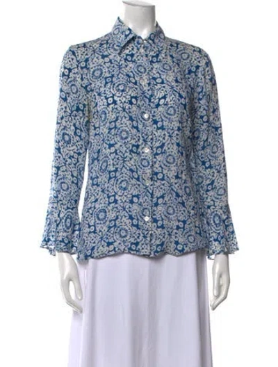 Pre-owned Michael Kors Silk Printed Blouse In Blue