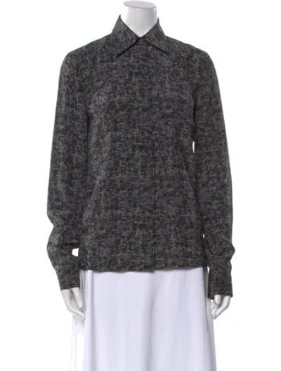 Pre-owned Michael Kors Silk Printed Button-up Top In Gray