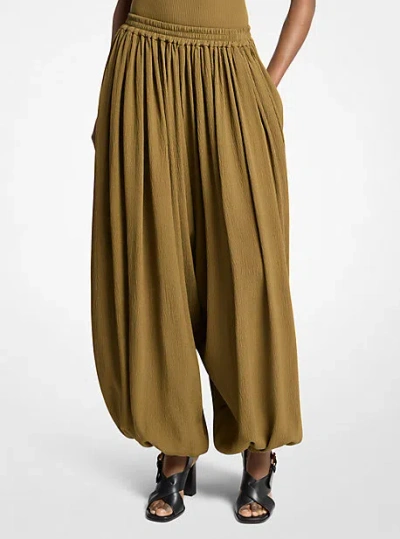 Michael Kors Silk Seersucker Sarouel Pants In Brown