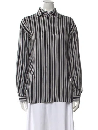 Pre-owned Michael Kors Silk Striped Blouse In Black