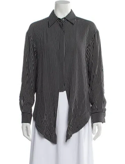 Pre-owned Michael Kors Silk Striped Button-up Top In Black