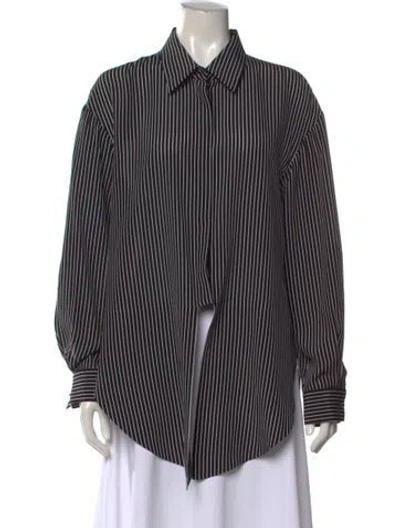Pre-owned Michael Kors Silk Striped Button-up Top In Black