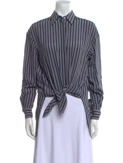 Pre-owned Michael Kors Silk Striped Button-up Top In Blue