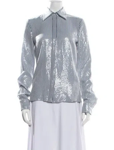 Pre-owned Michael Kors Silk Striped Button-up Top In Blue/white