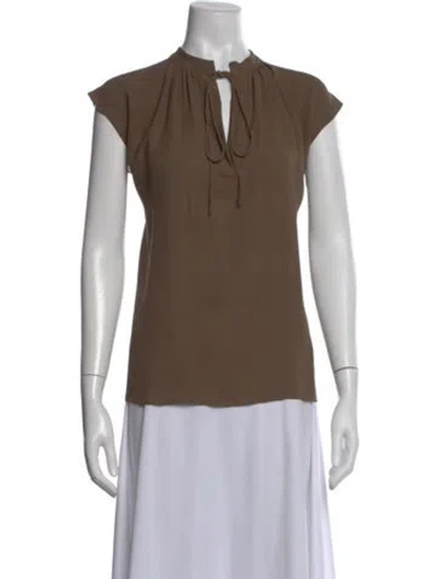 Pre-owned Michael Kors Silk Tie Neck Blouse In Brown