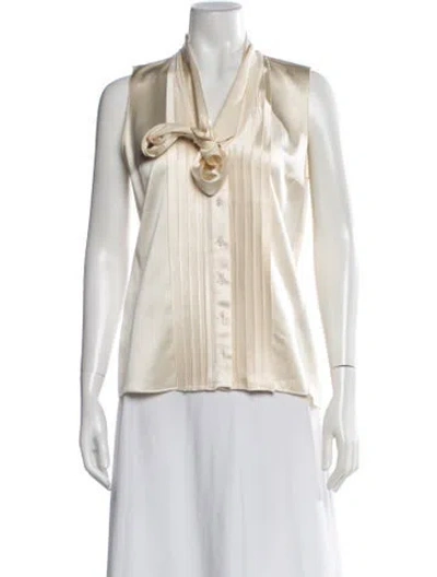 Pre-owned Michael Kors Silk Tie Neck Blouse In Neutrals