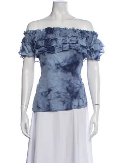 Pre-owned Michael Kors Silk Tie-dye Print Top In Blue