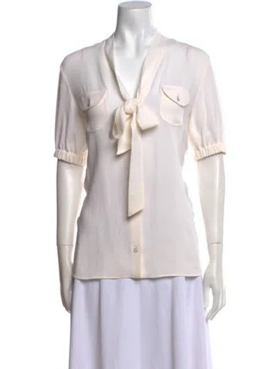 Pre-owned Michael Kors Silk V-neck Blouse In Neutral