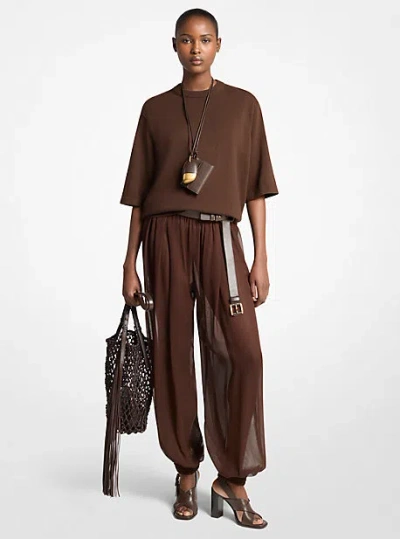 Michael Kors Silk Voile Sarouel Pants In Brown