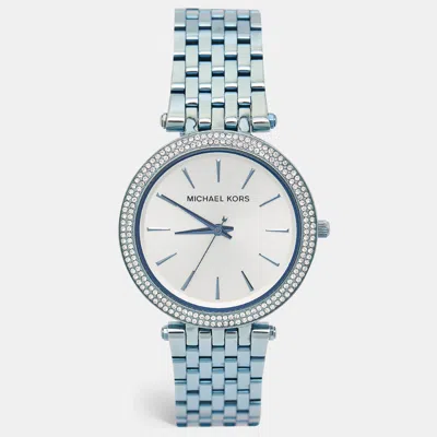 Pre-owned Michael Kors Silver Blue Ion-plated Stainless Steel Darci Women's Wristwatch 39 Mm