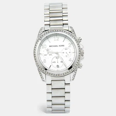 Pre-owned Michael Kors Silver Stainless Steel Crystal Blair Mk5165 Women's Wristwatch 39 Mm