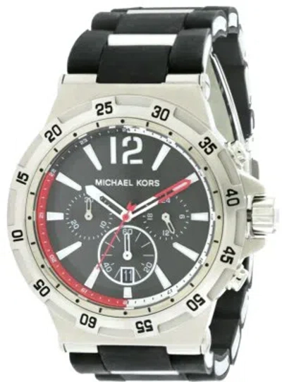Pre-owned Michael Kors Silver Tone, Black Silicone Wrapped Steel Chronograph Watch Mk8298