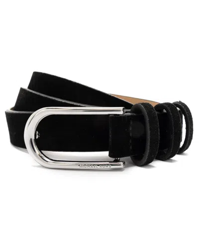 Michael Kors Silver-tone Buckle Leather Belt In Black