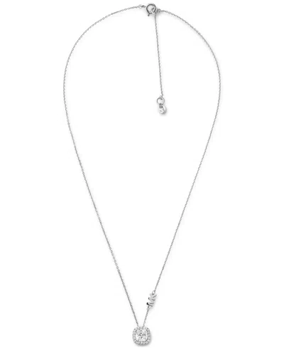 Michael Kors Silver-tone Halo Crystal Pendant Necklace, 16" + 2" Extender