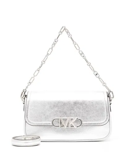 Michael Kors Silver-tone Medium Parker Shoulder Bag In Leather Woman In Grey