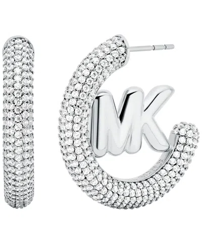Michael Kors Silver-tone Pave Hoop Earrings In Metallic