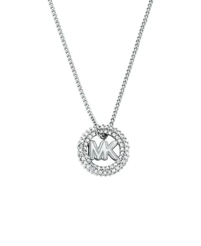 Michael Kors Silver Tone Pave Logo Pendant Necklace In Multi