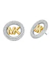 Michael Kors Silver Tone Small Pave Logo Stud Earrings In Metallic