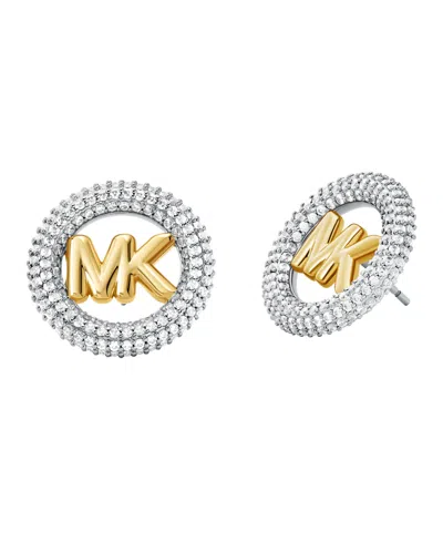 MICHAEL KORS SILVER TONE SMALL PAVE LOGO STUD EARRINGS