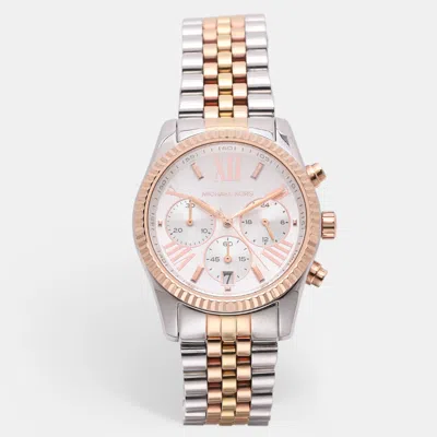 Pre-owned Michael Kors Silver Tri-tone Stainless Steel Lexington Mk5735 Women's Wristwatch 38 Mm