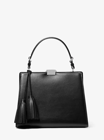 Michael Kors Simone Leather Tassel Satchel In Black
