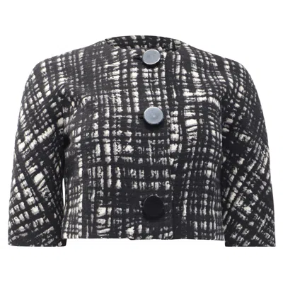 Michael Kors Single-breasted Tweed Cropped Blazer In Black Wool In Gray