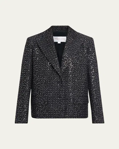Michael Kors Single-button Sequin Cotton Tweed Blazer In Black