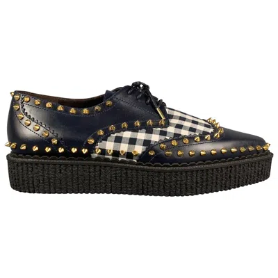 Pre-owned Michael Kors Size 11 Navy White Leather Studded Platform Shoes
