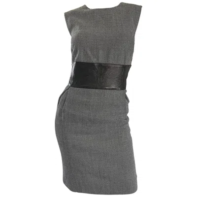 Pre-owned Michael Kors Size 12 14 New  Collection Blackwhite Wool + Leather Classic Dress