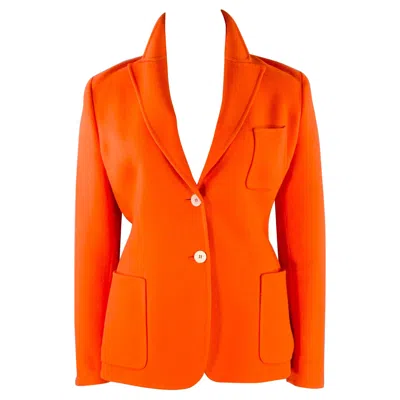Pre-owned Michael Kors Size 12 Orange Wool Cashmere Peak Lapel Coat