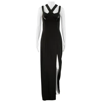 Pre-owned Michael Kors Size 2 Black Virgin Wool Blend Cutout Sequined Evening Gown