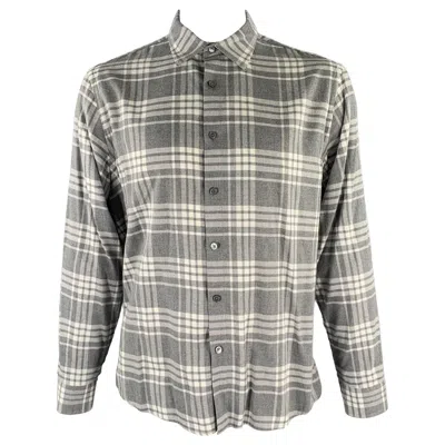 Pre-owned Michael Kors Size Xl Grey White Plaid Cotton Flanel Long Sleeve Shirt