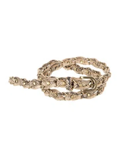 Pre-owned Michael Kors Skinny Embossed Leather Chain-link Belt In Neutral