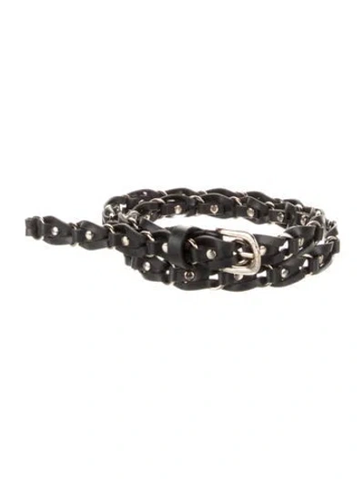 Pre-owned Michael Kors Skinny Leather Waist Belt In Black