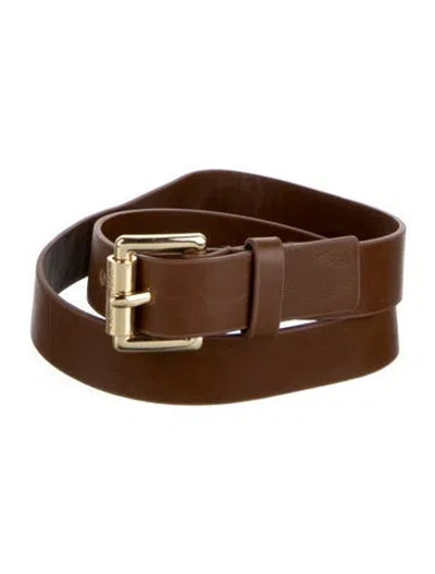 Pre-owned Michael Kors Skinny Leather Waist Belt In Brown