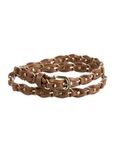 Pre-owned Michael Kors Skinny Leather Waist Belt In Brown