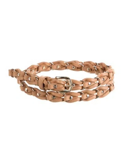 Pre-owned Michael Kors Skinny Leather Waist Belt In Brown
