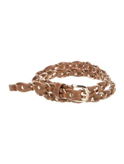 Pre-owned Michael Kors Skinny Leather Waist Belt In Gold