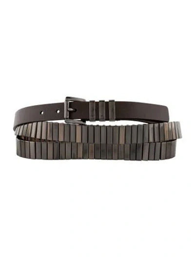Pre-owned Michael Kors Skinny Leather Waist Belt In Silver