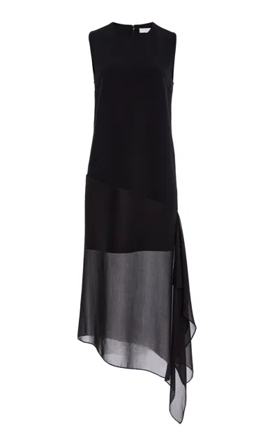 Michael Kors Skirt-veiled Stretch-wool Crepe Midi Dress In Black