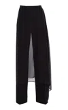 Michael Kors Skirt-veiled Stretch-wool Crepe Straight-leg Pants In Black