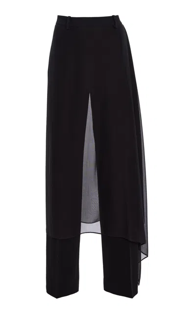 Michael Kors Skirt-veiled Stretch-wool Crepe Straight-leg Pants In Black