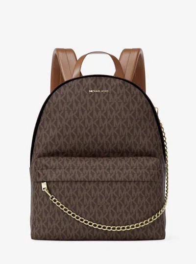 Michael Kors Slater Medium Signature Logo Backpack In Brown