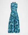 Michael Kors Sleeveless Abstract-print Midi Shirtdress In Blue