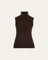 Michael Kors Sleeveless Cashmere Turtleneck In Brown