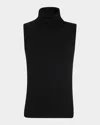 Michael Kors Sleeveless Cashmere Knit Turtleneck Top In Black