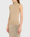 Michael Kors Sleeveless Cashmere Turtleneck In Brown