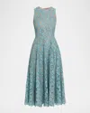 Michael Kors Sleeveless Floral Lace A-line Midi Dress In Blue