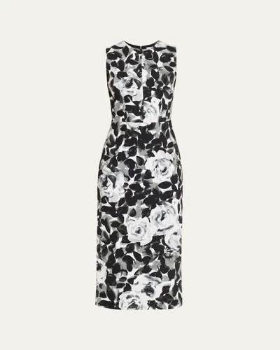 Michael Kors Sleeveless Floral-print Column Midi Dress In Multi