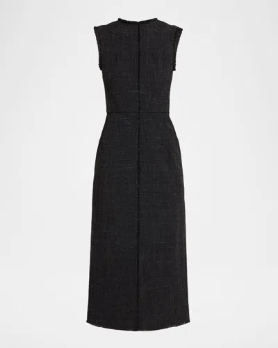 Michael Kors Sleeveless Fringe-trim Midi Dress In Black